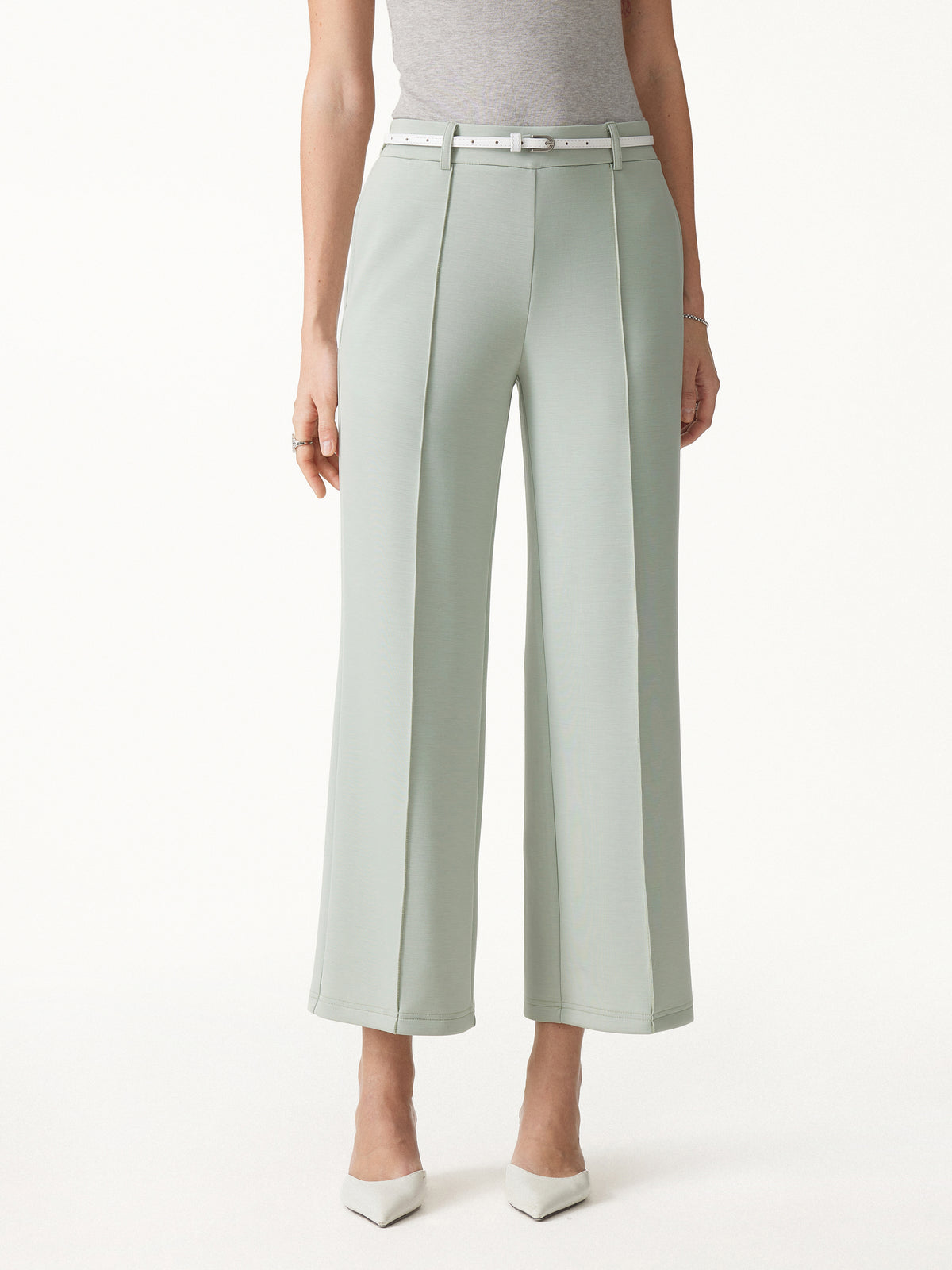 Lyocell Spacer Knit Cropped Flared Pants Pockets