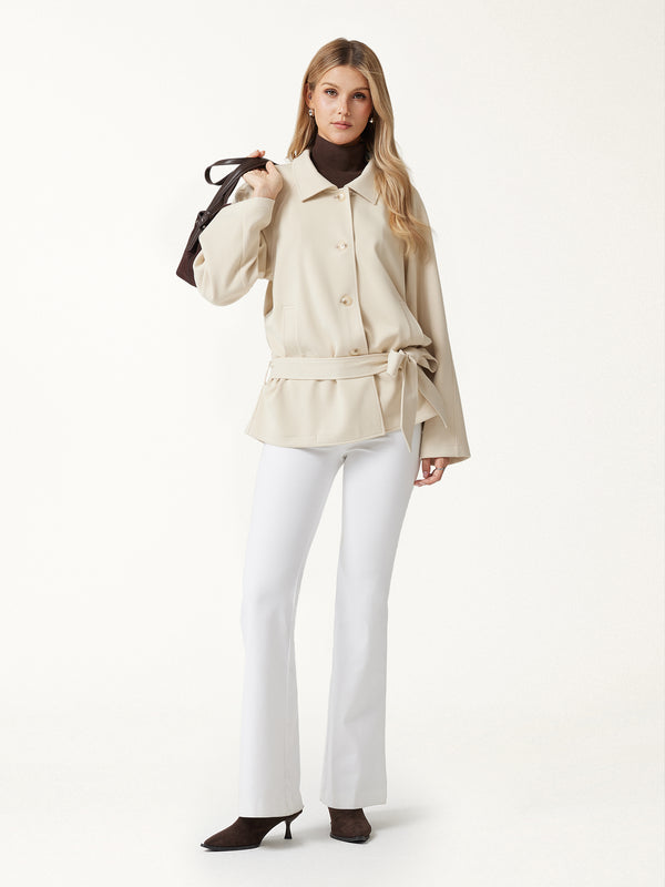 OGLmove Bamboo Ponte Notched Collar Long Sleeve Belted Jacket