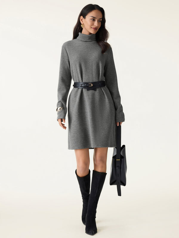 Cozy Warm Turtleneck Brushed Inside Mini Dress Heather Stone Sage XS