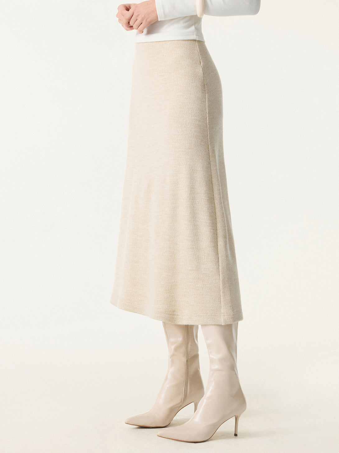 2Pcs Set Collared V-Neck Batwing Sleeve Pullover & Ribbed Midi Pull-on Skirt