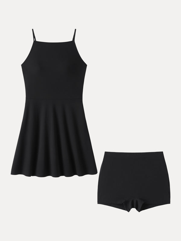 OGLmove Stretch Ponte Square Neck Mini A-Line Bra Dress with Pockets