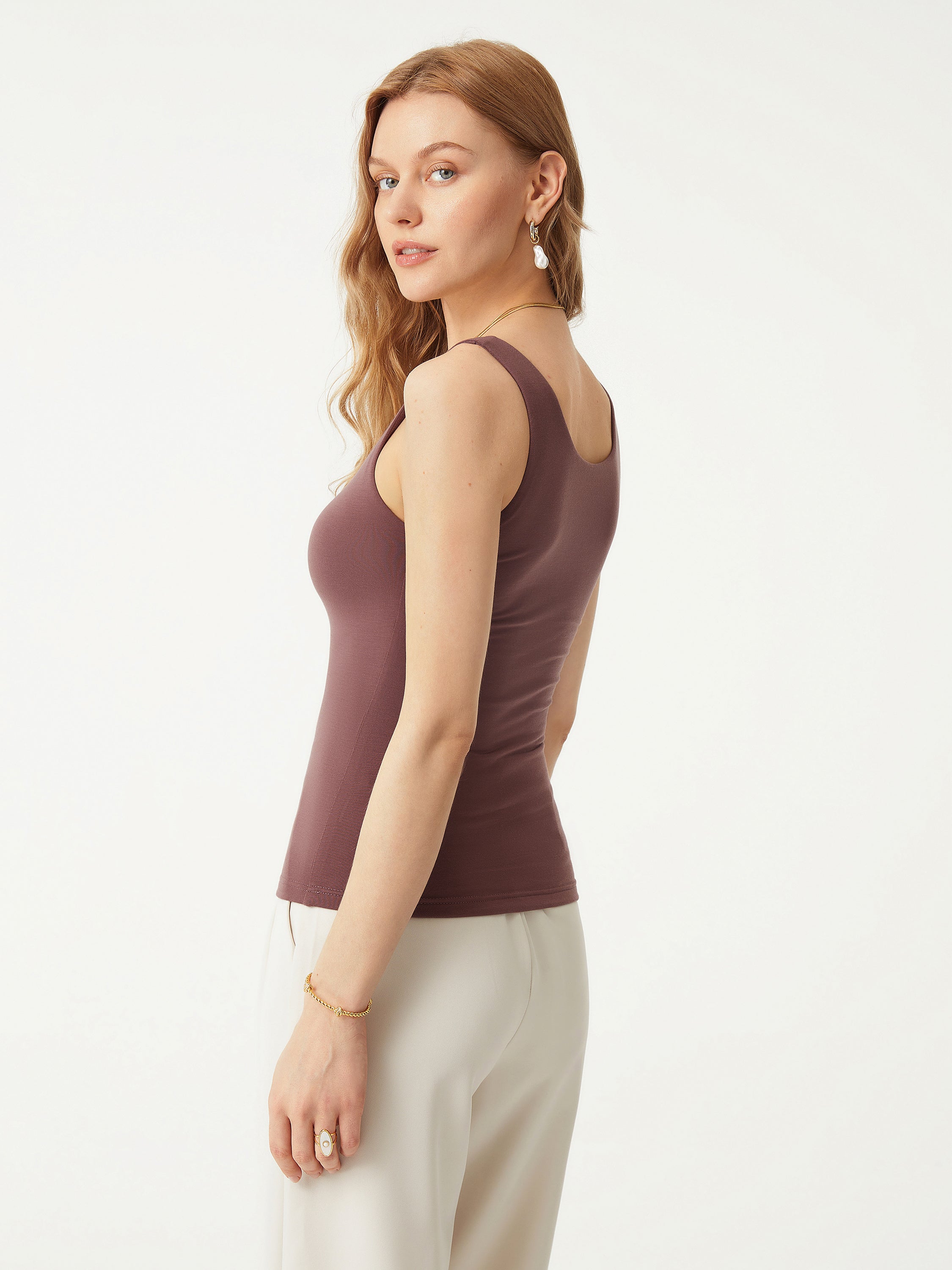 Lenzing Tencel Scoop Tank - Marron