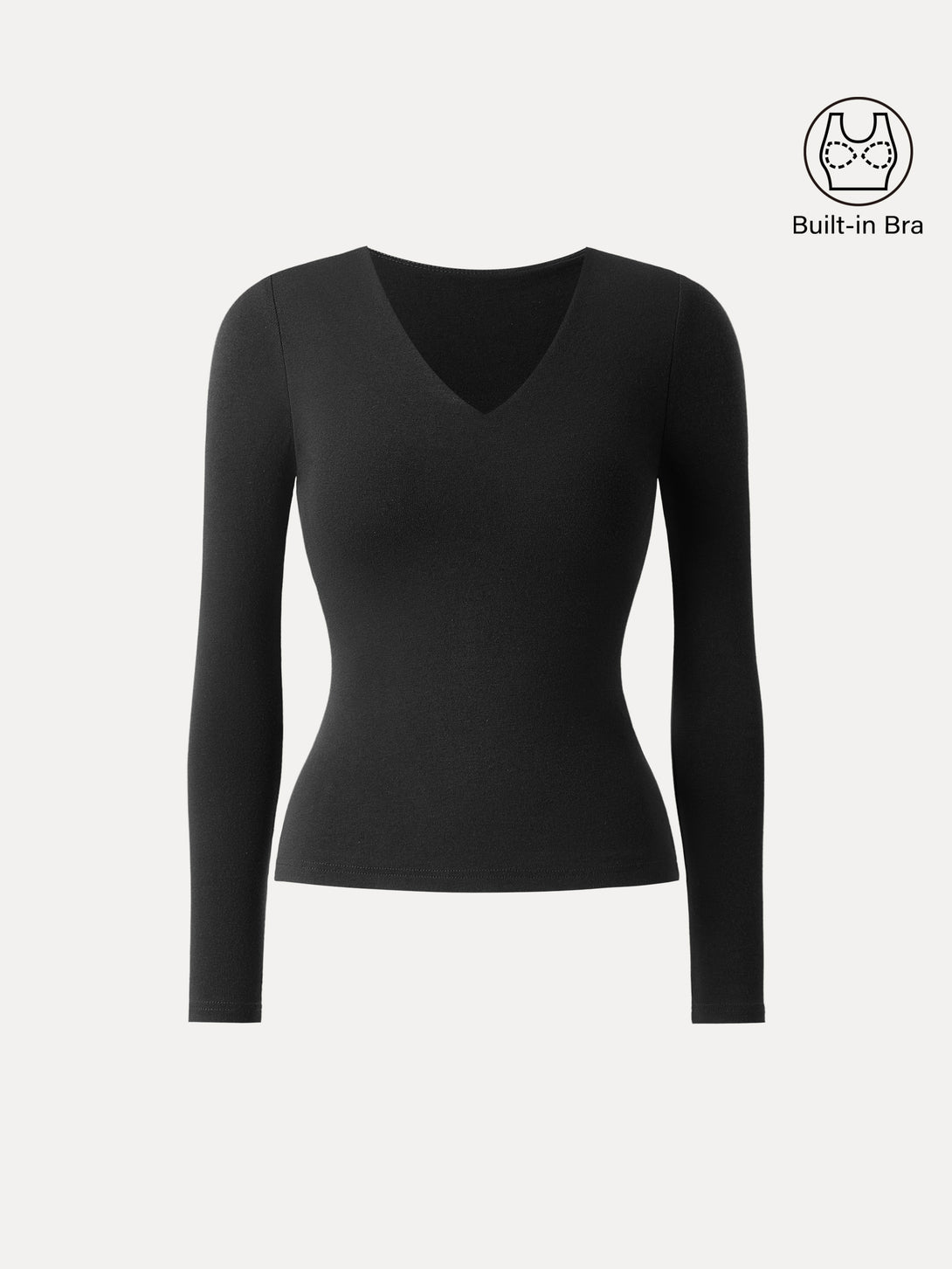 Stretch Cotton V-Neck Long Sleeve Brami Top Black XS