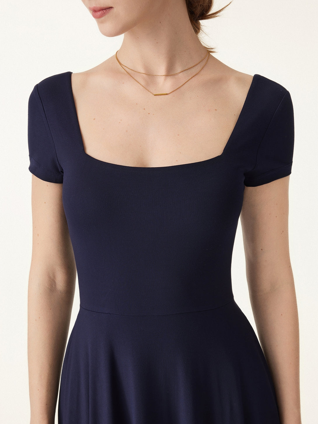 Casual Going Out Regular Fit Midnight Navy/S Midi Dresses Fitted Sleeves Short Sleeves Square Neck Women Dresses Oglmove