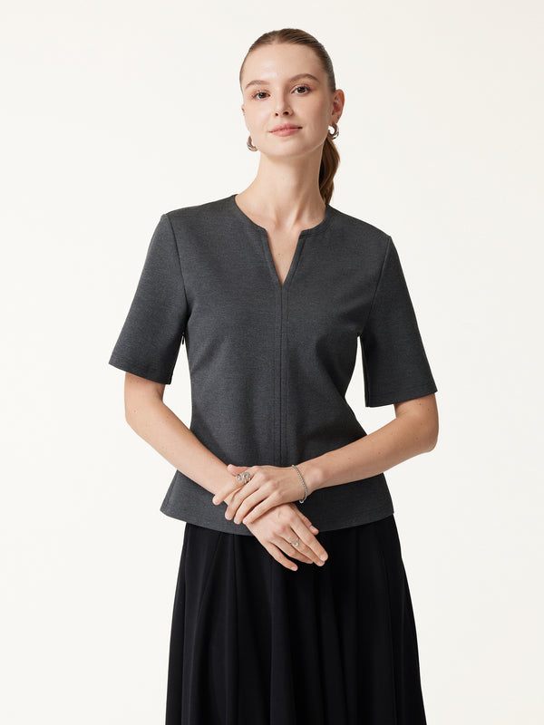 OGLmove Ponte V-Neck Short Sleeve Top Heather Black Grey XXS
