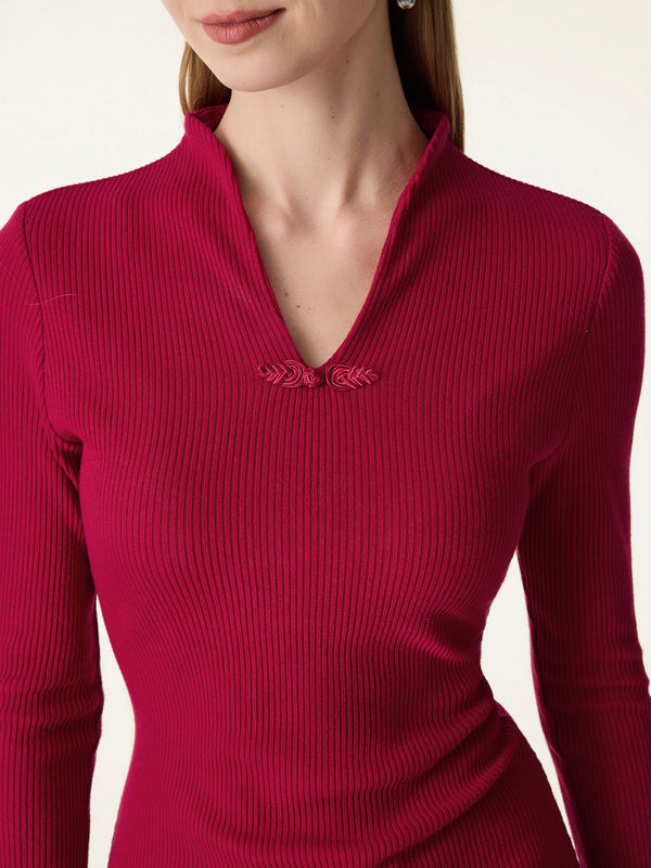 Ribbed Stand V-neck Frog Button Long Sleeve Brami Limited Edition