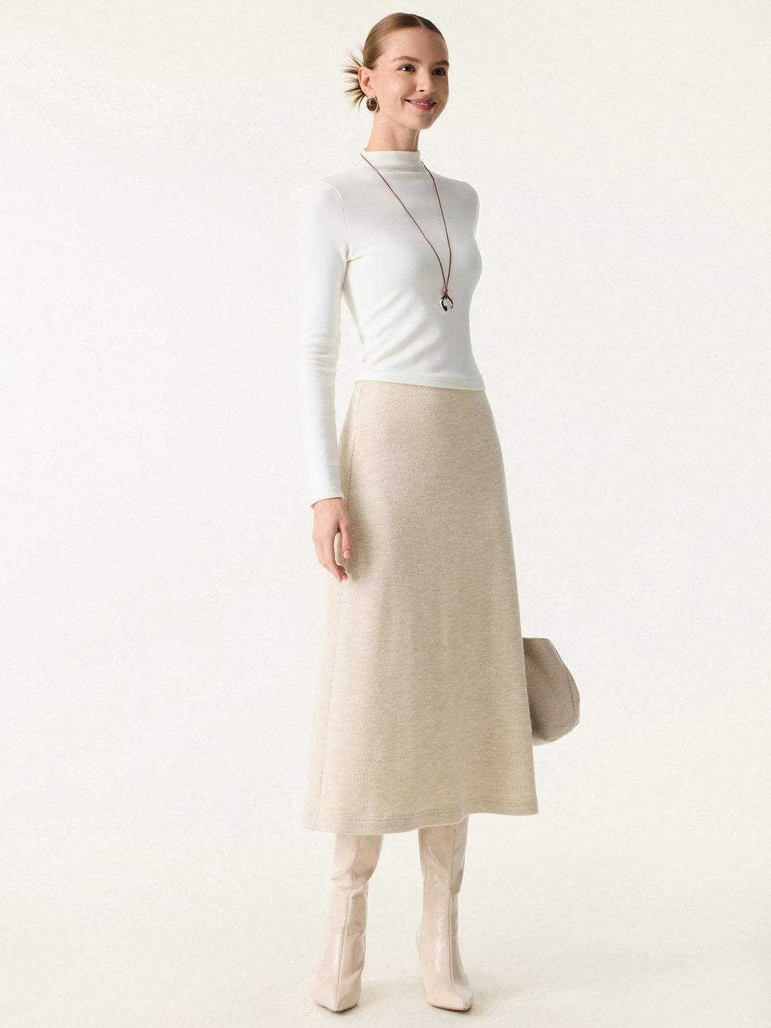 Invisible Slimming Waistband Ribbed Midi Pull-on Skirt