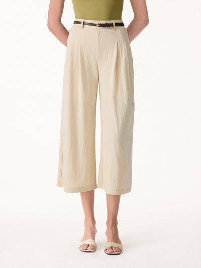 OGLmove Wrinkle-Resistant Linen-Like Cropped Wide Leg Pants Ash Ivory XS