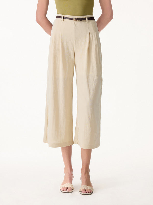 OGLmove Wrinkle-Resistant Linen-Like Cropped Wide Leg Pants Regular Ash Ivory