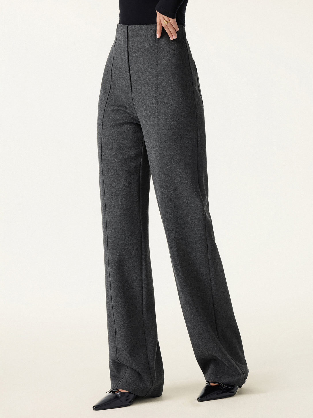 Stretch Ponte High Rise Straight Leg Pants with Pockets