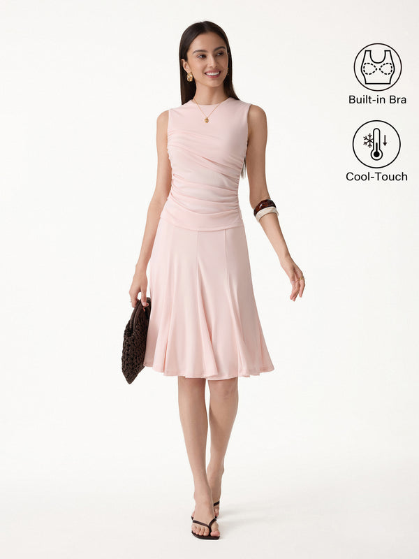OGLmove 2Pcs Set Round Neck Bra Top & Knee-Length Skirt