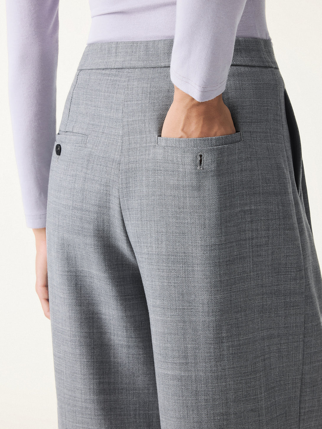 4-way Stretch Wool Mid Rise Pleated Wide Leg Trousers with Pockets