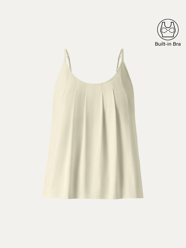 OGLmove U-Neck Pleated Spaghetti Bra Tank Pale Yellow XS