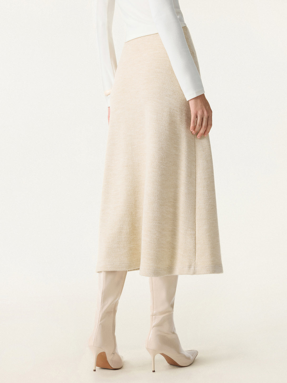 2Pcs Set Collared V-Neck Batwing Sleeve Pullover & Ribbed Midi Pull-on Skirt