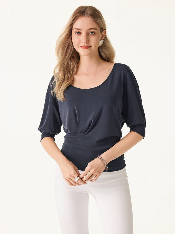 OGLmove Scoop Neck Short Sleeve Tucked Tee Deep Navy XS