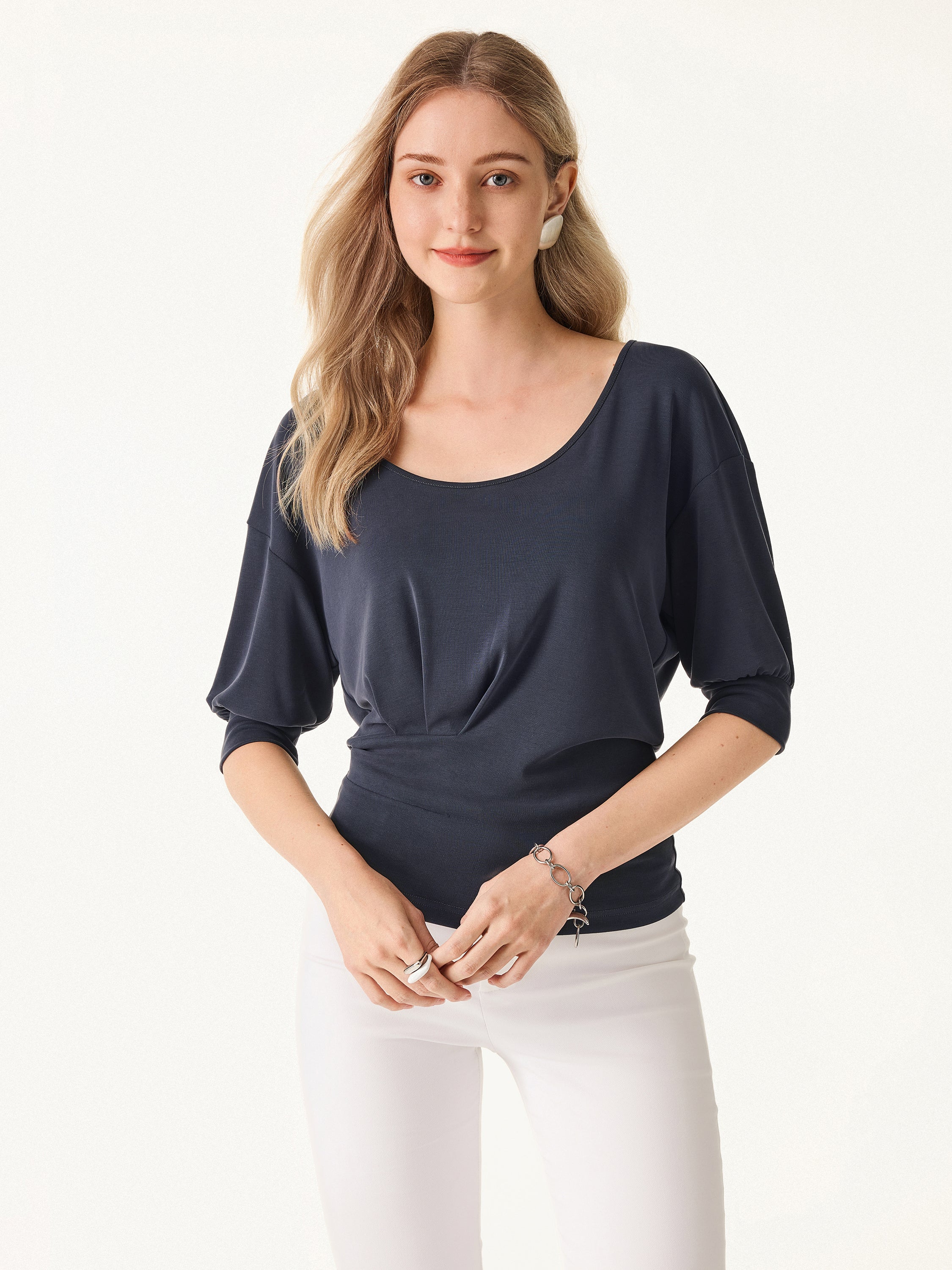 Scoop Neck Short Sleeve Tucked Tee