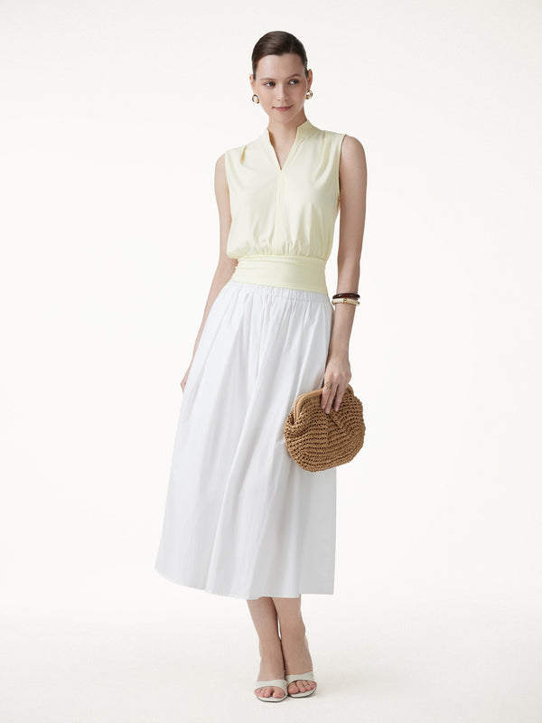 OGLmove Cotton-Viscose V-neck Stand Collar Sleeveless Top