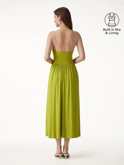 OGLmove SkinKiss Halter Ruched Midi Bra Dress with Pockets
