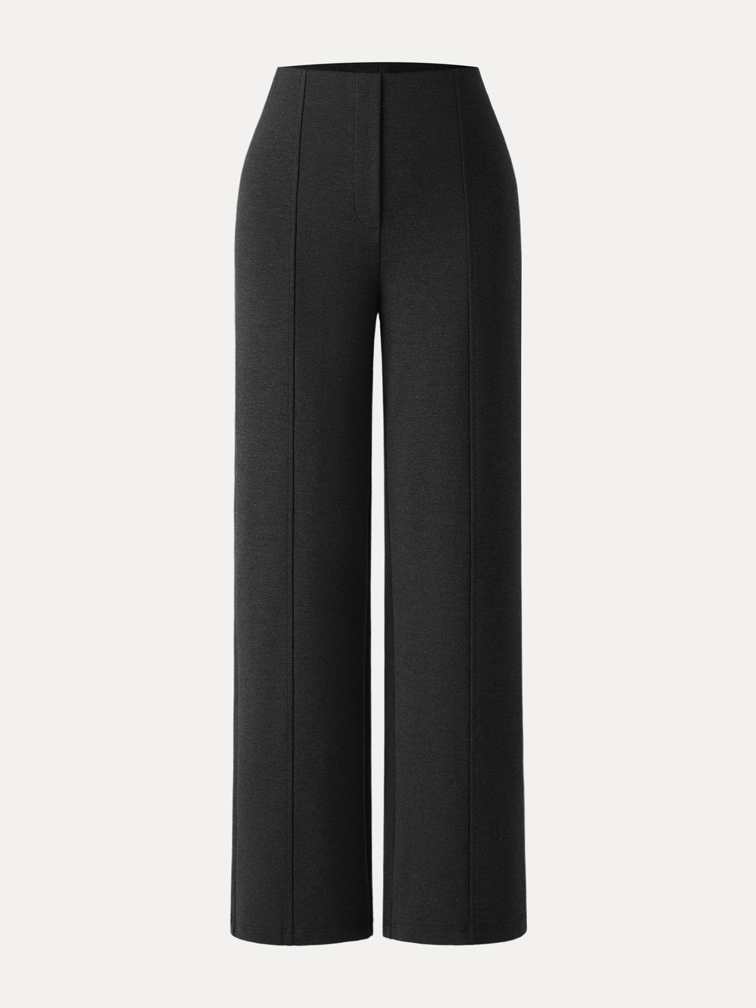Stretch Ponte High Rise Straight Leg Pants with Pockets Regular Black