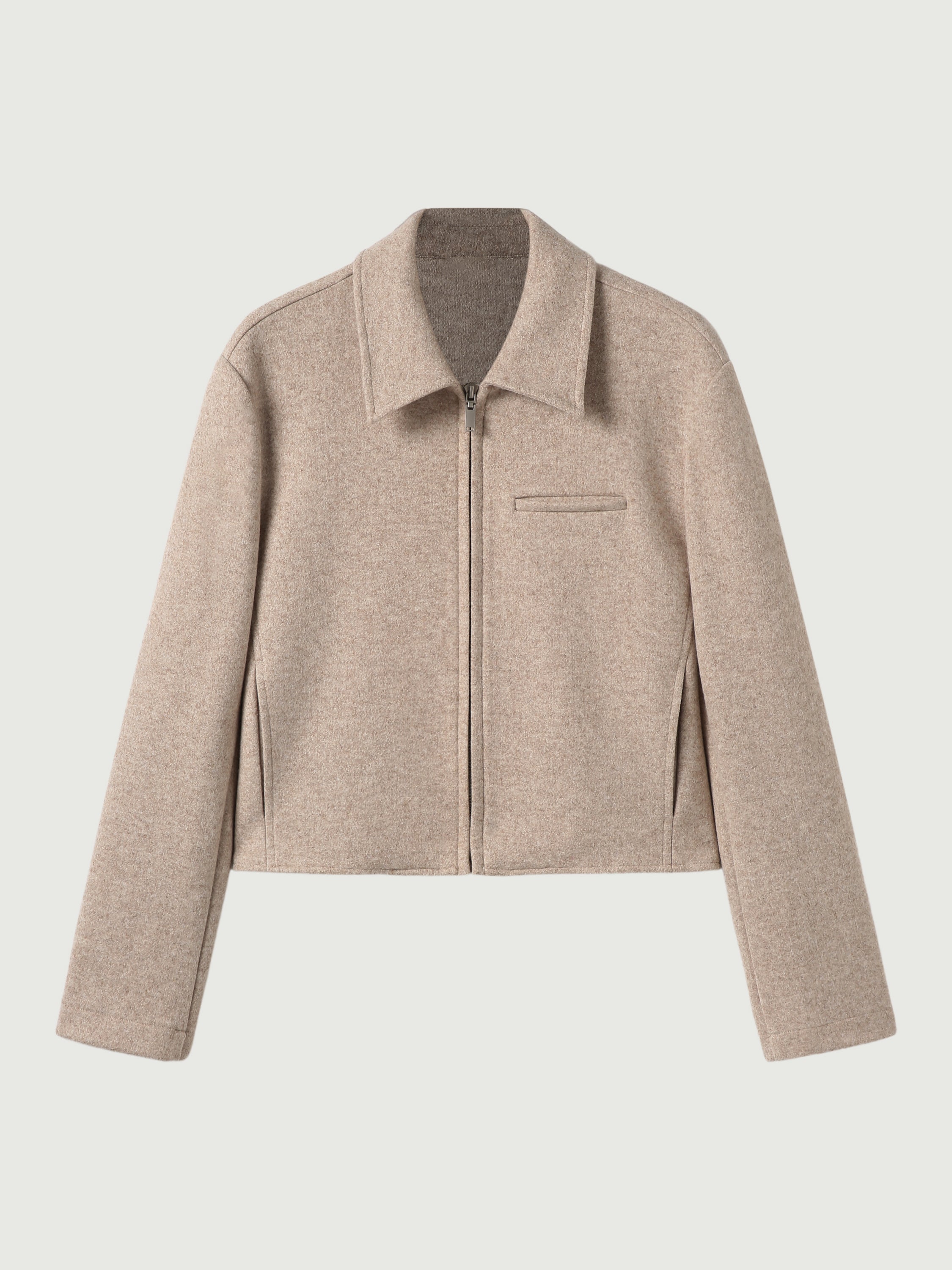 Cashmere-like Full-Zip Cropped Jacket - Heather Oatmeal