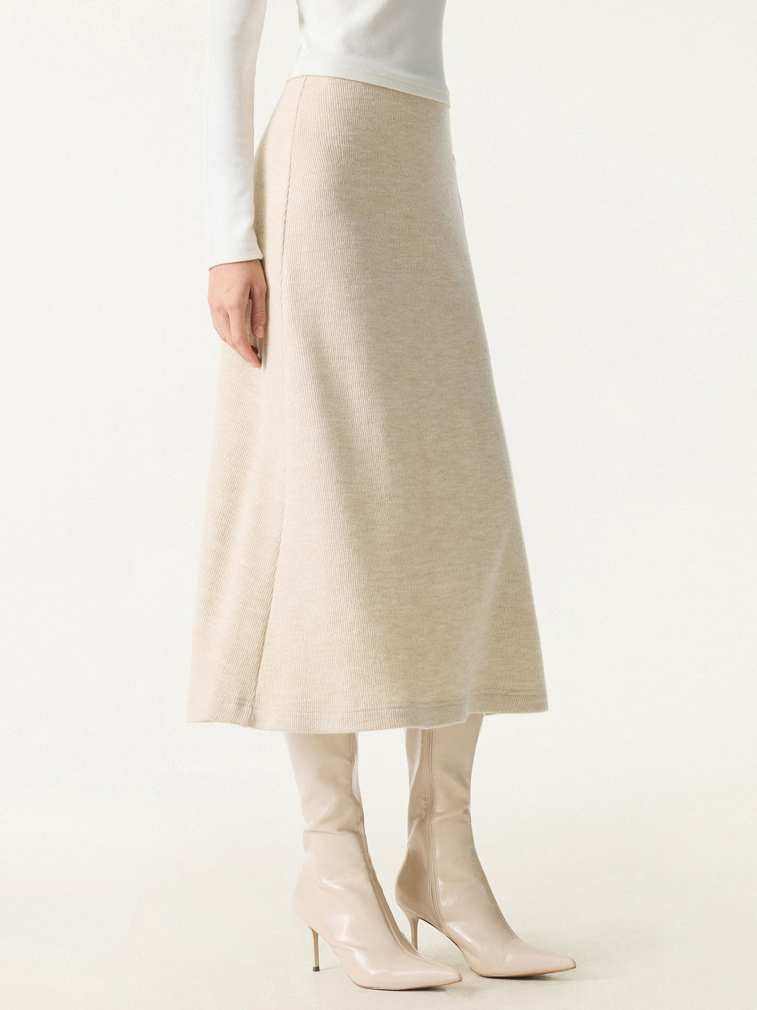 Invisible Slimming Waistband Ribbed Midi Pull-on Skirt