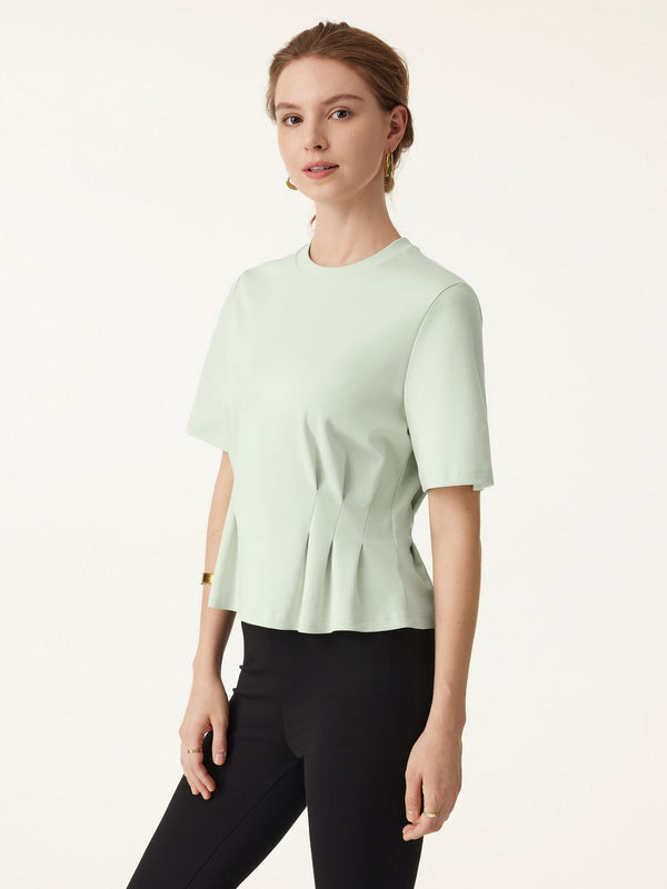 Crewneck Short Sleeve Cinched Waist Tee Apple Blossom XS