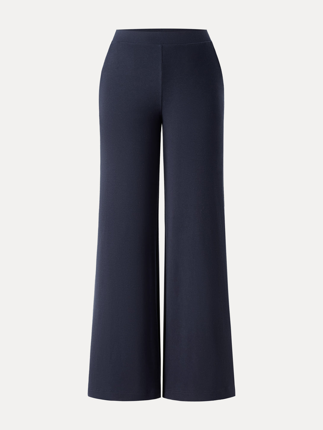 Lyocell Wool Mid Rise Wide Leg Pull-on Pants with Pockets Regular Smoky Navy