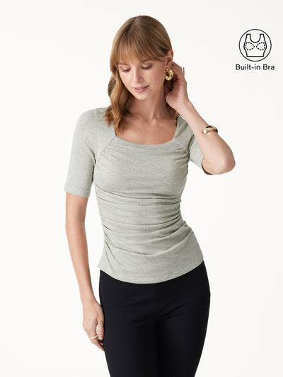 OGLmove Lyocell-Wool Square Neck Ruched Bra Top Heather Soft Lily XXS