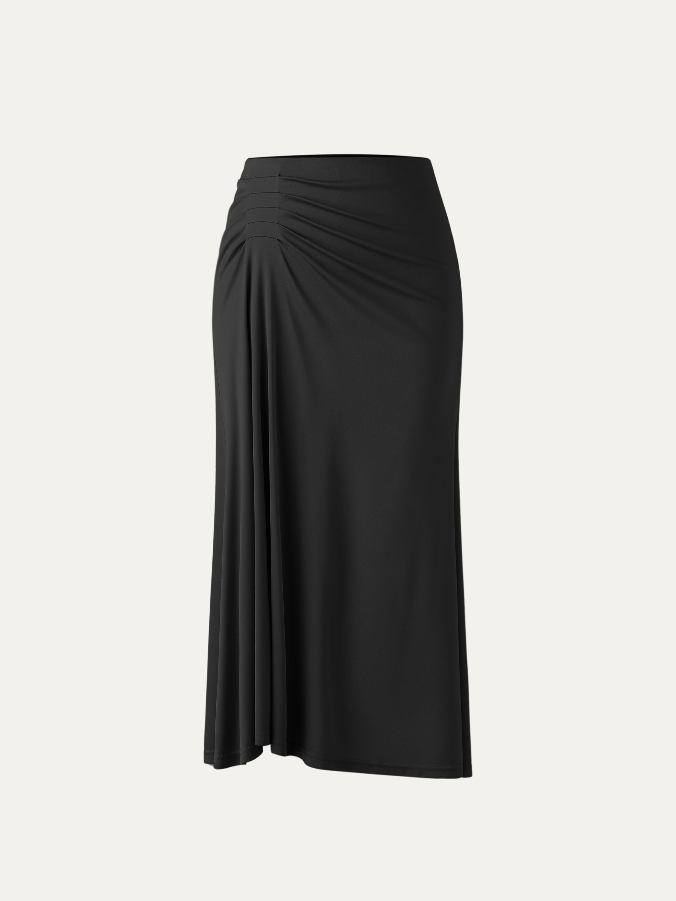 Acetate Tucks Midi Skirt - Black