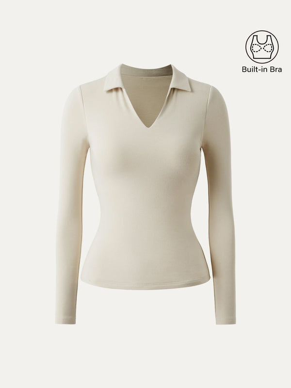 Collared Long Sleeve Brami Top