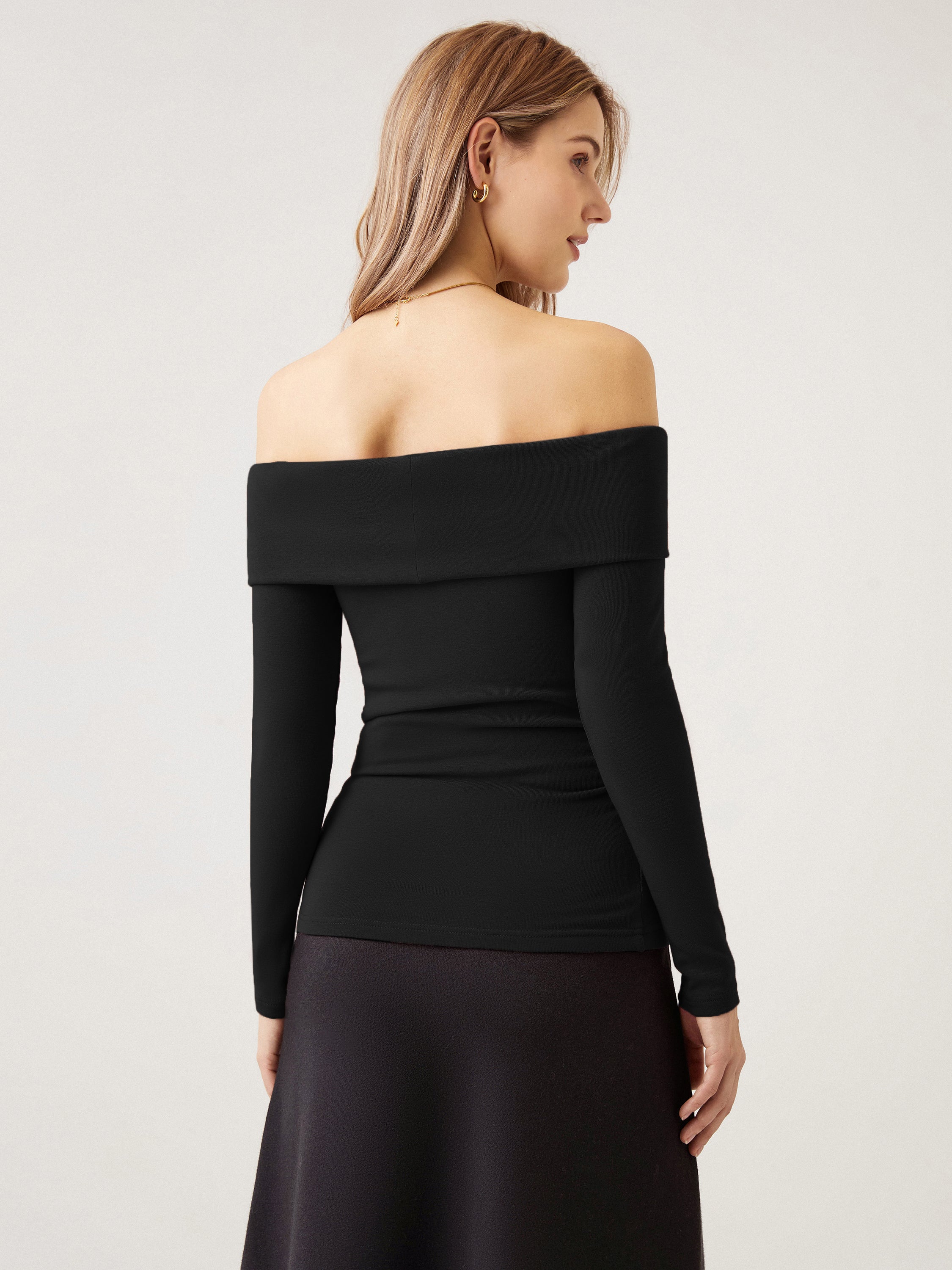 Eco-Mousse® Long-Sleeve Off-The-Shoulder Brami Top - Black