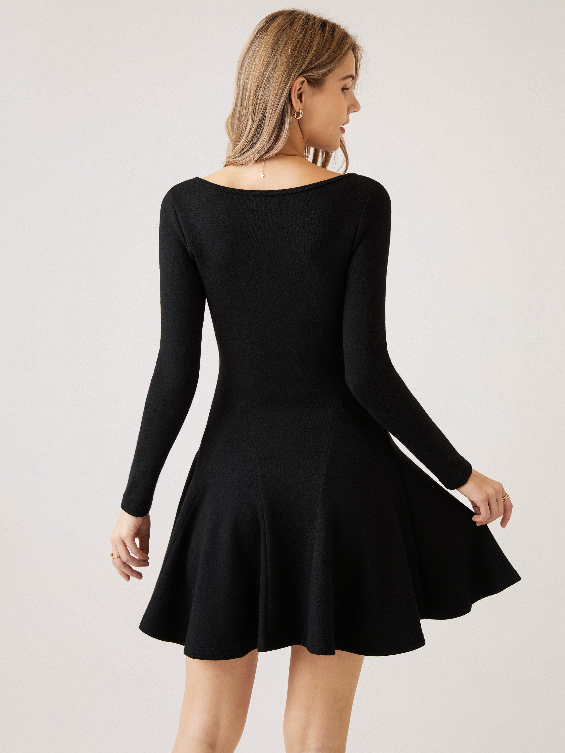 Cashsoft Sweetheart Neck Flounce Dress - Black