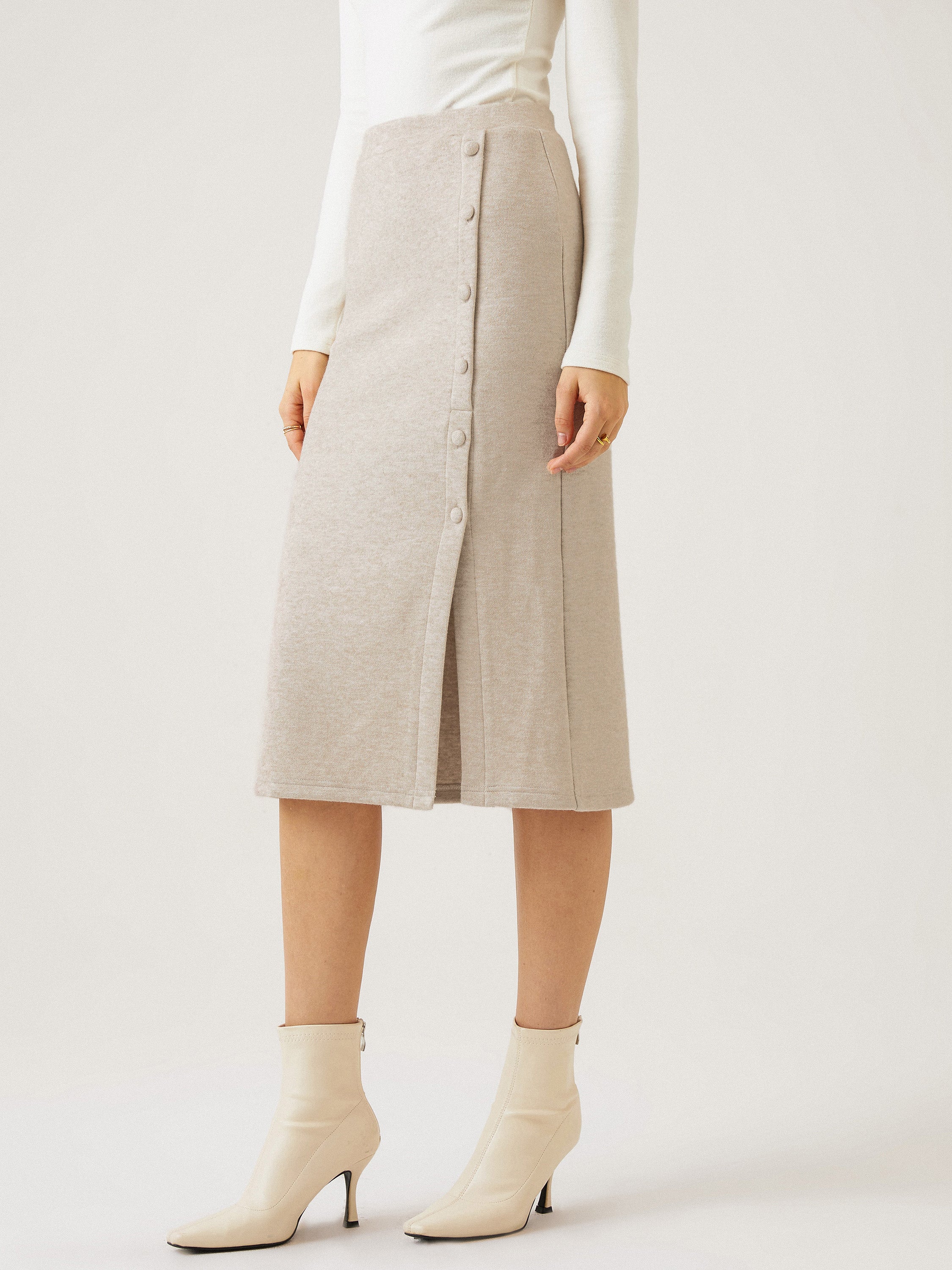 CashSoft Button Placket Midi Skirt - Morning Mist