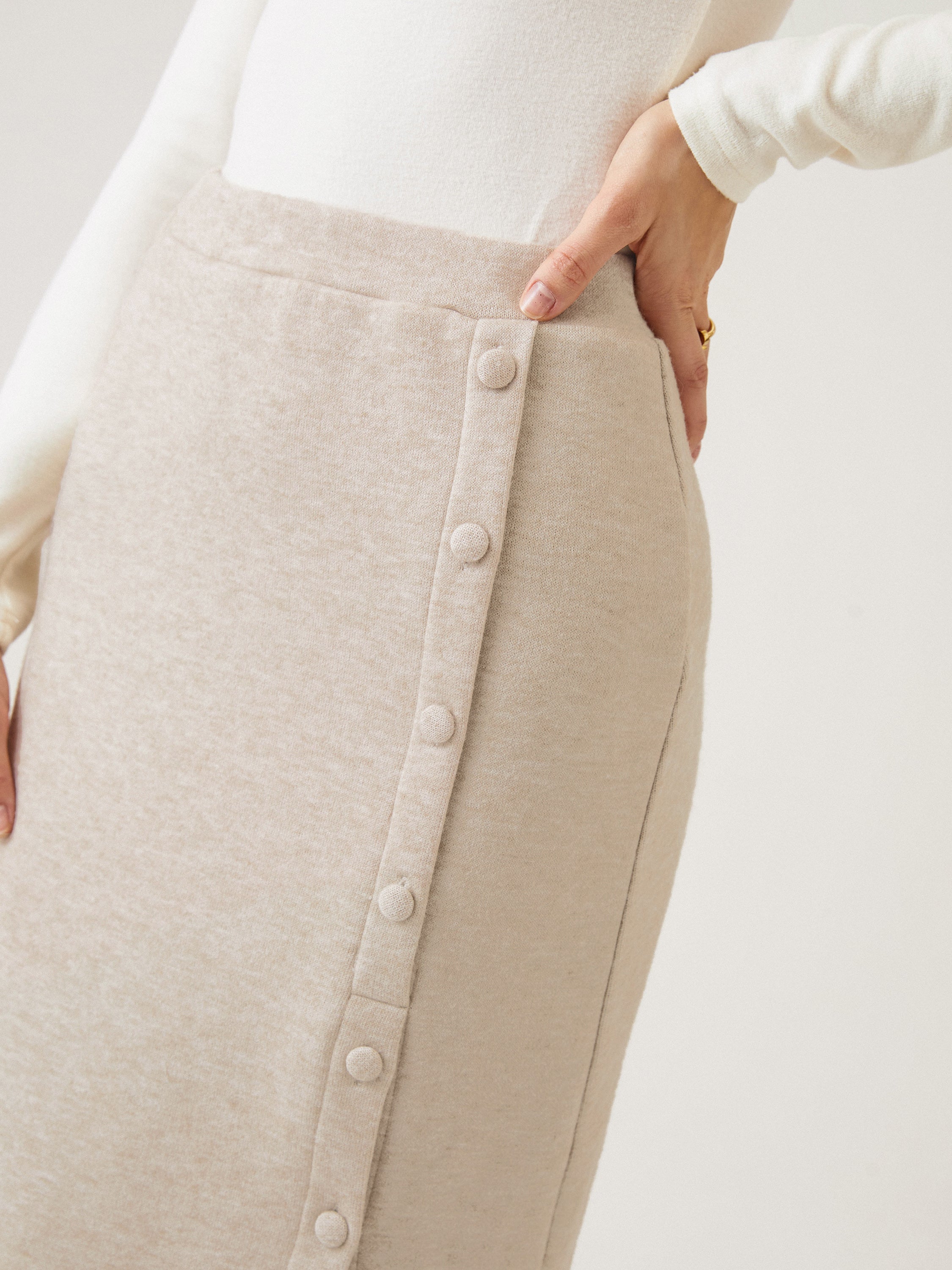 CashSoft Button Placket Midi Skirt - Morning Mist