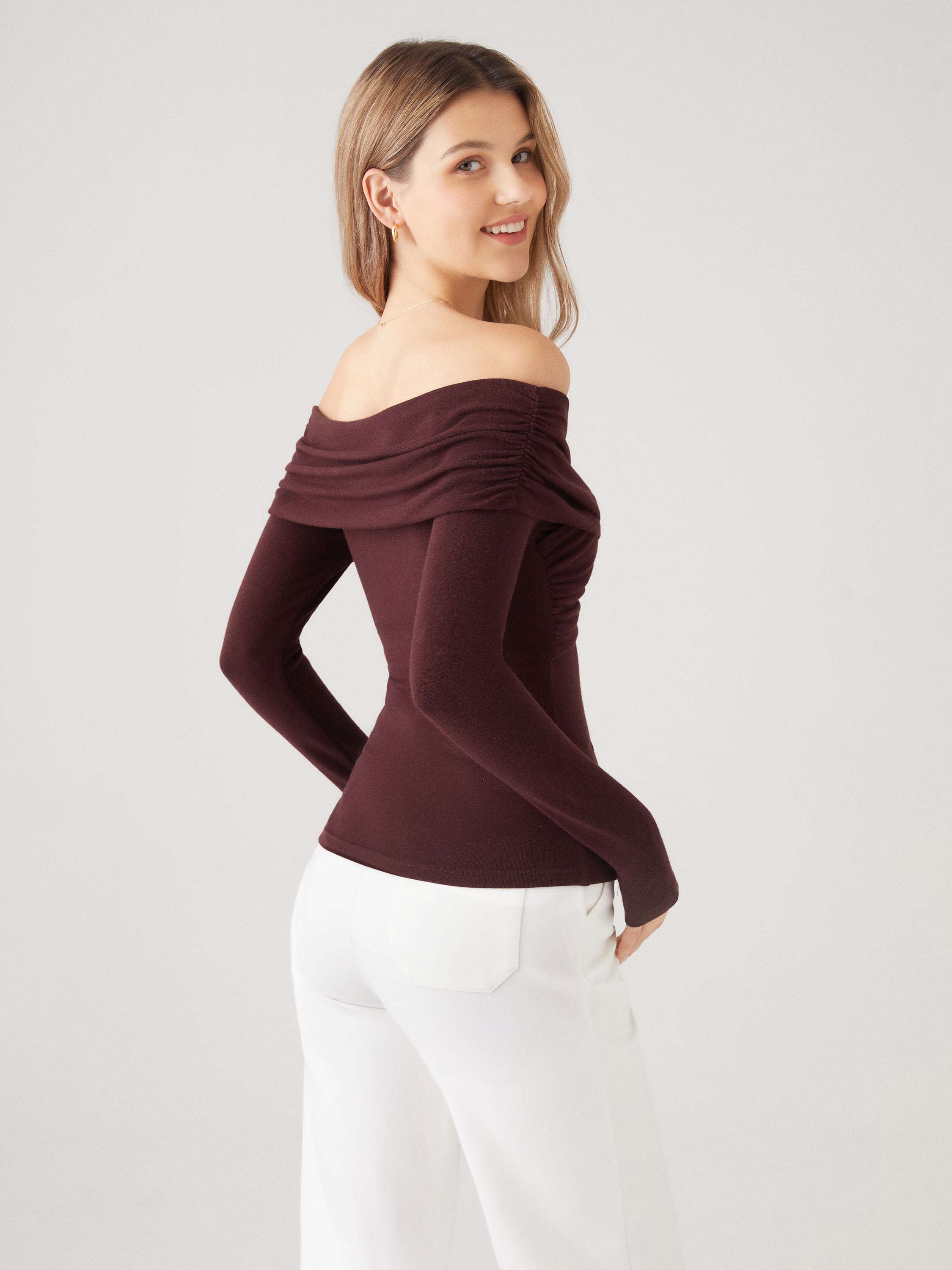 Surplice Cold Shoulder Brami Top - Mocha