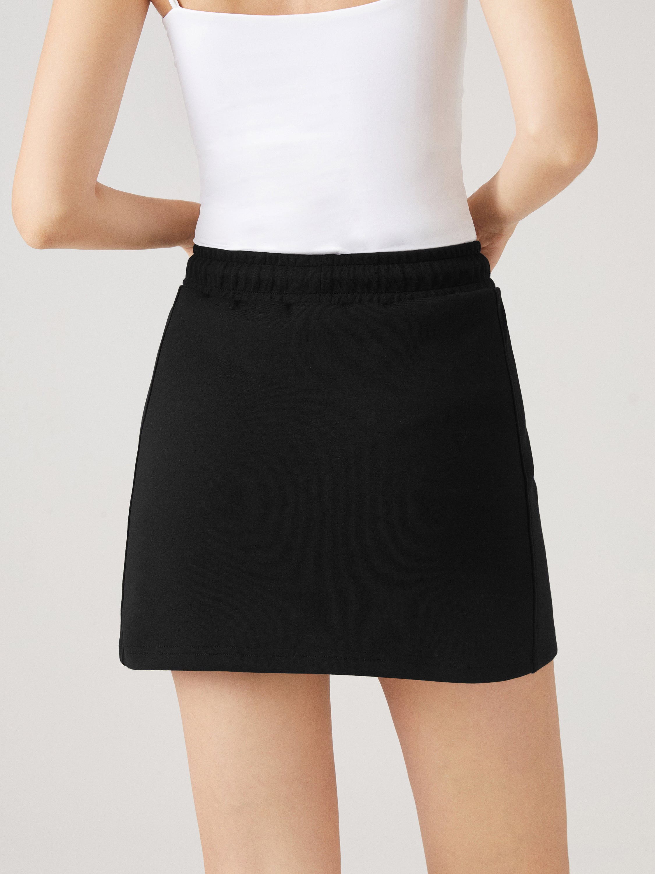 Elastic Waist Mini Skirt with Lined Shorts - Black