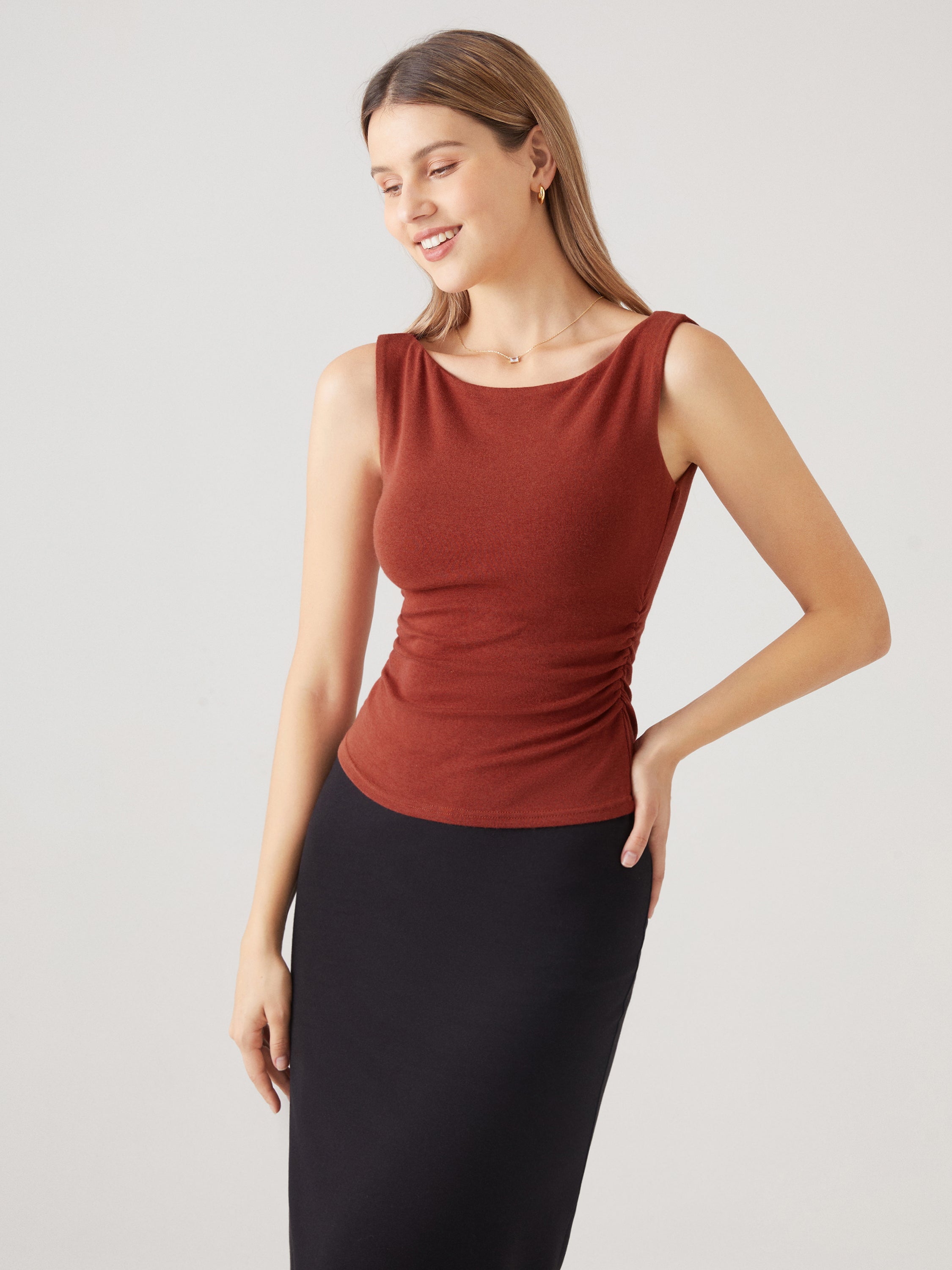 Ruched Boatneck Top