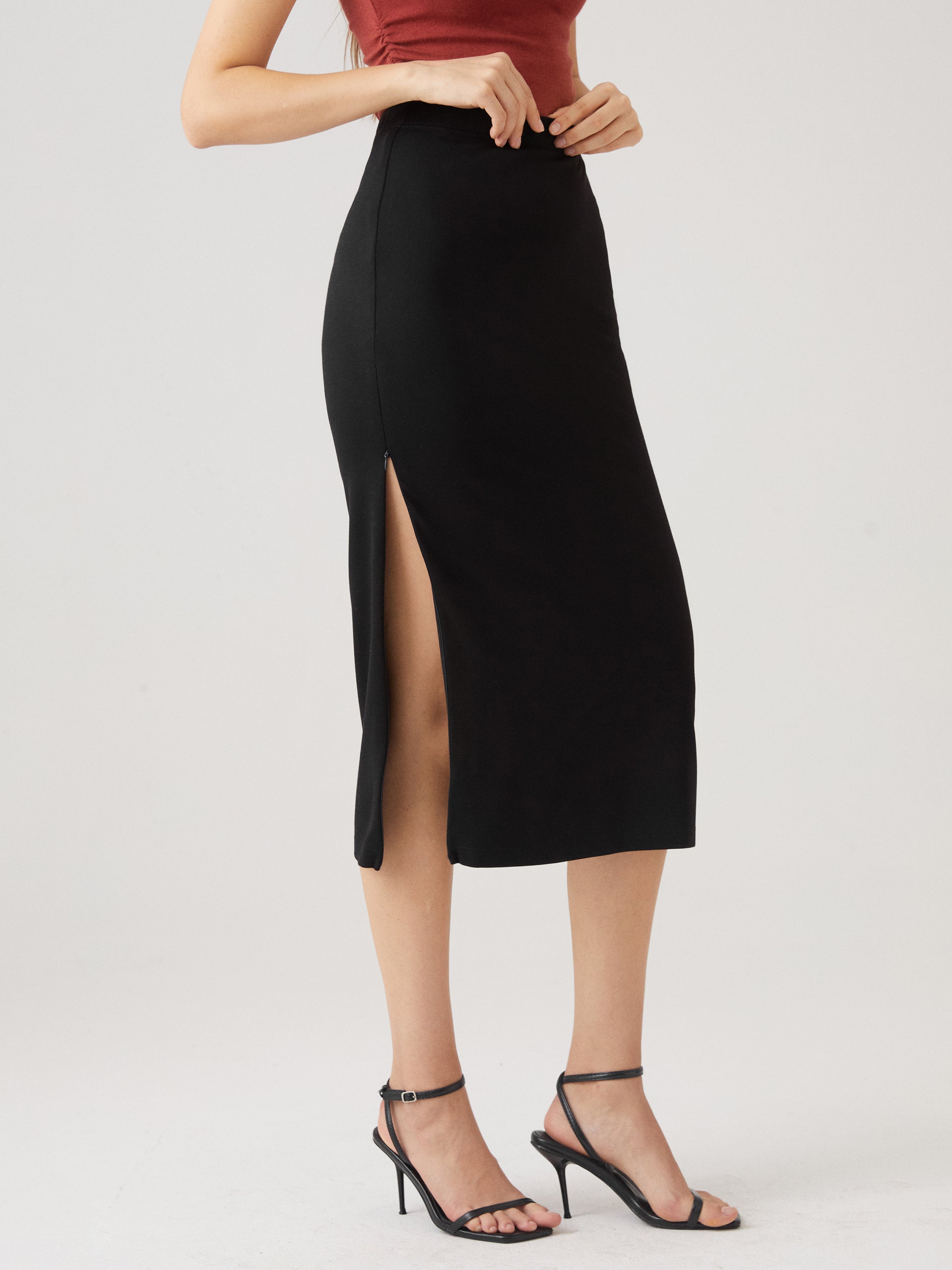 Zip Styling Midi Skirt - Black