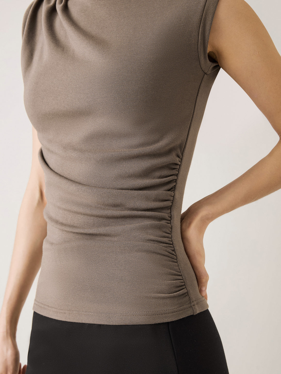 Asymmetrical Ruching Mockneck Tank Top