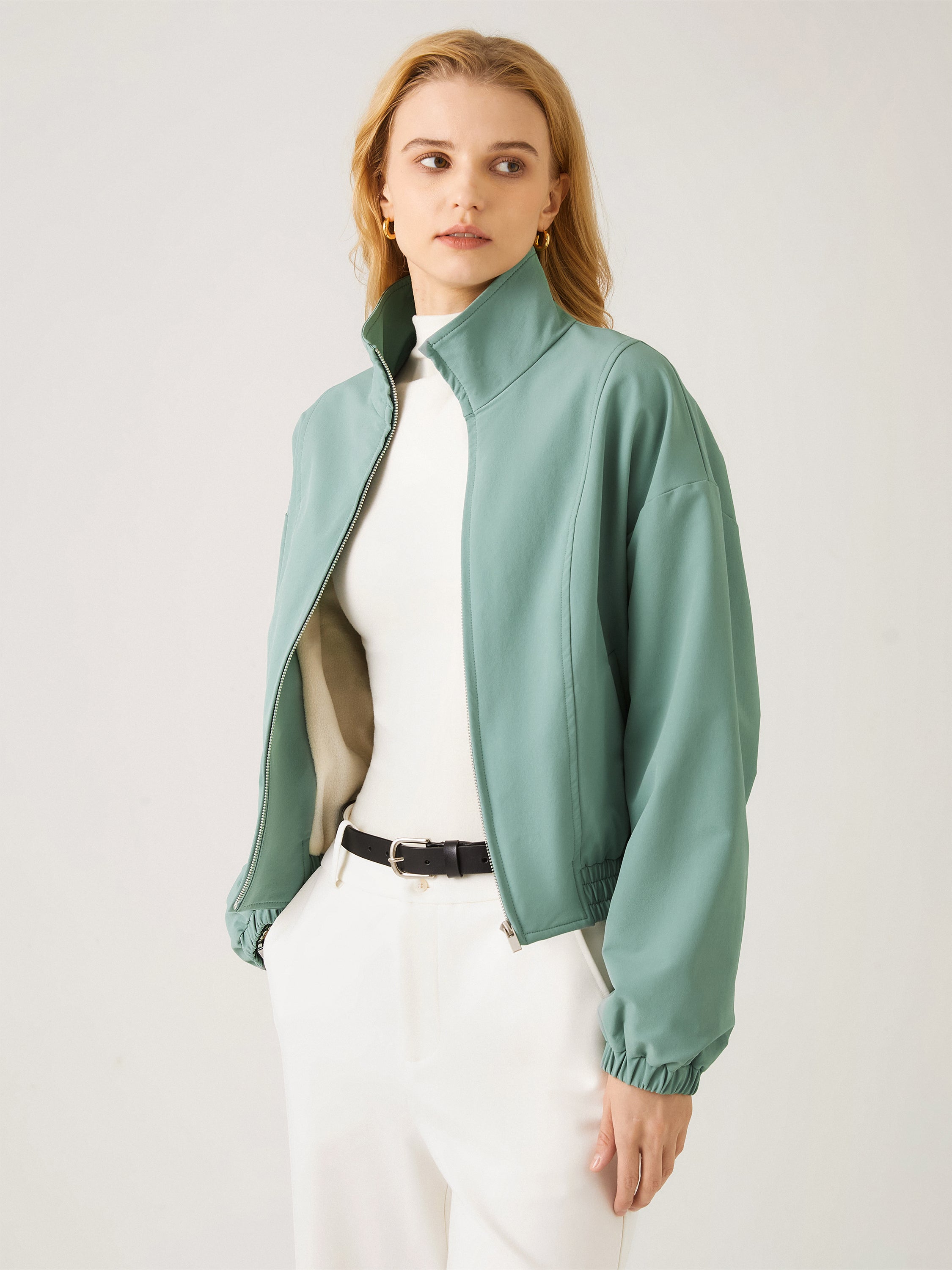 Stand Collar Waterproof Fleece Lined Jacket - Sage Brush