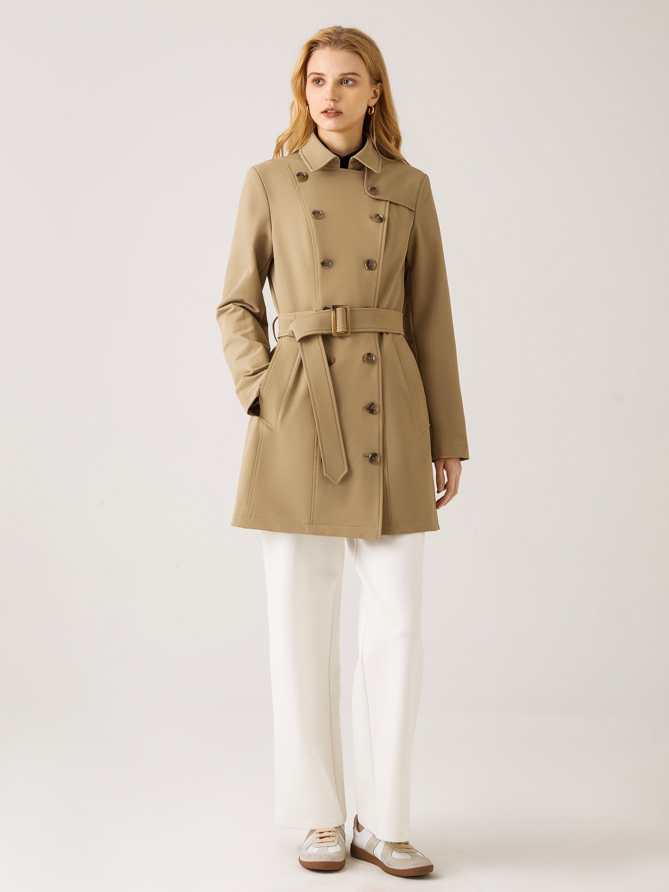 Matte Water-Repellent Trench Coat - Dark Khaki