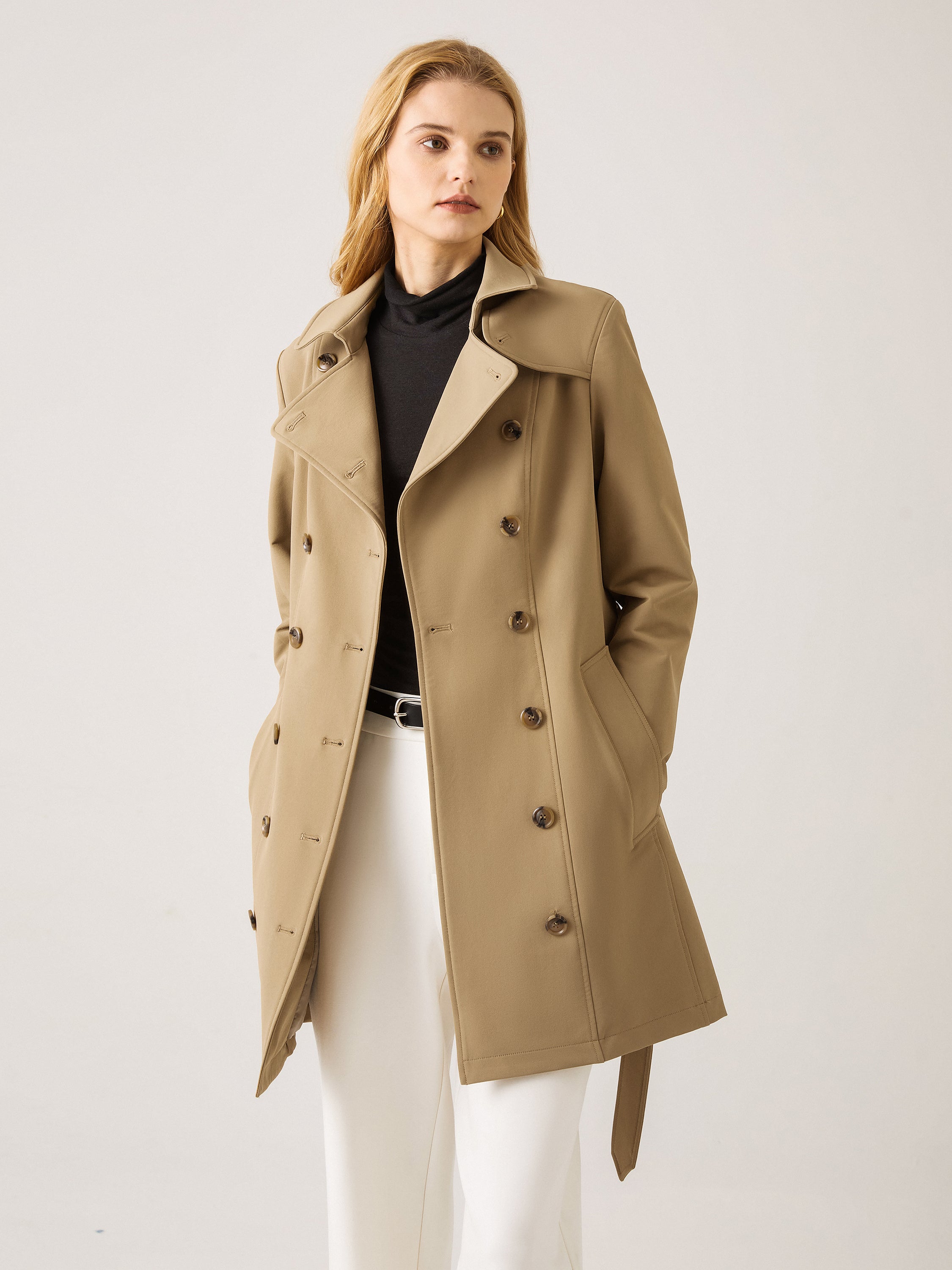 Matte Water-Repellent Trench Coat - Dark Khaki