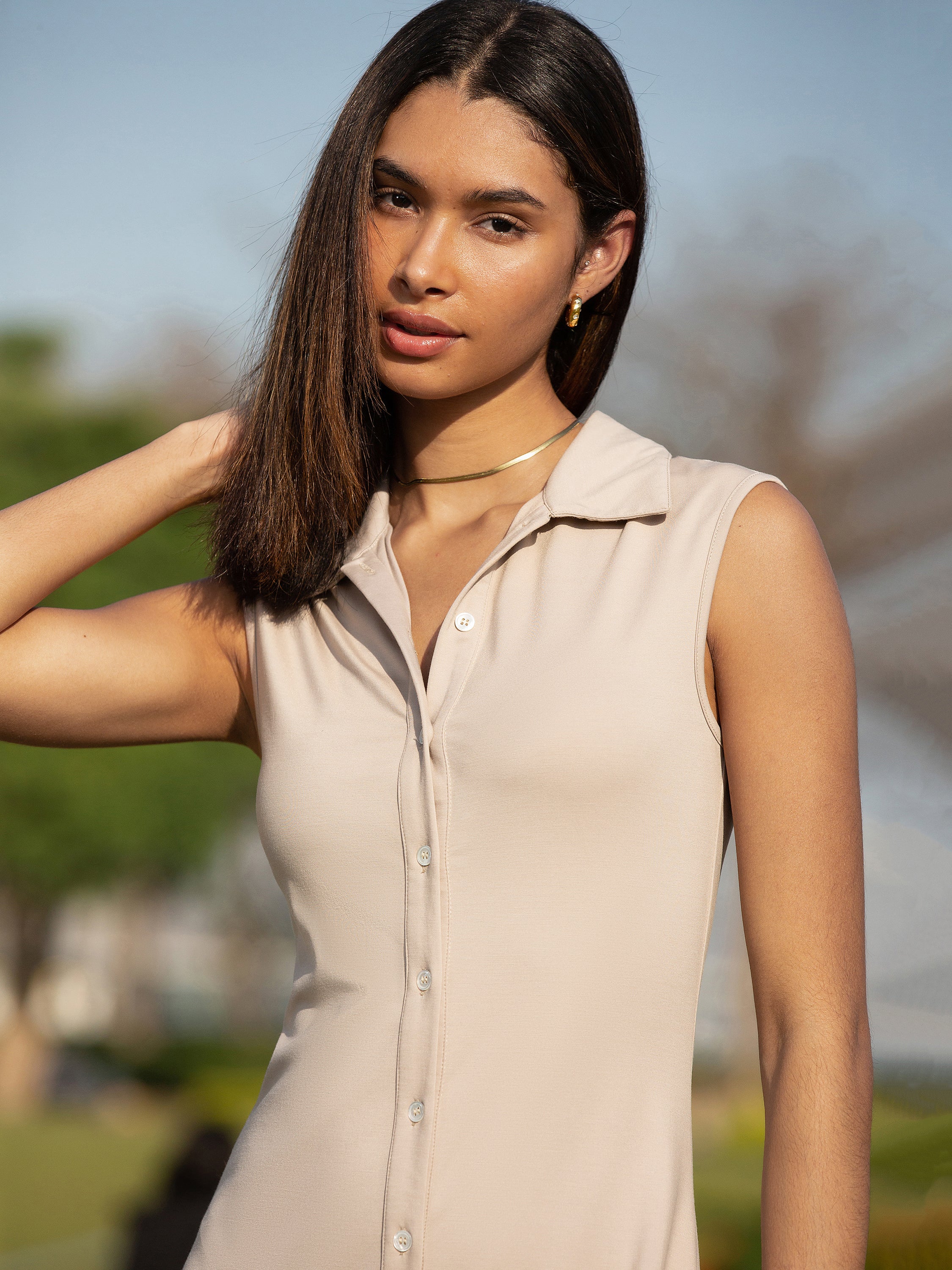 Cap Sleeve Shirt Dress - Desert Sage