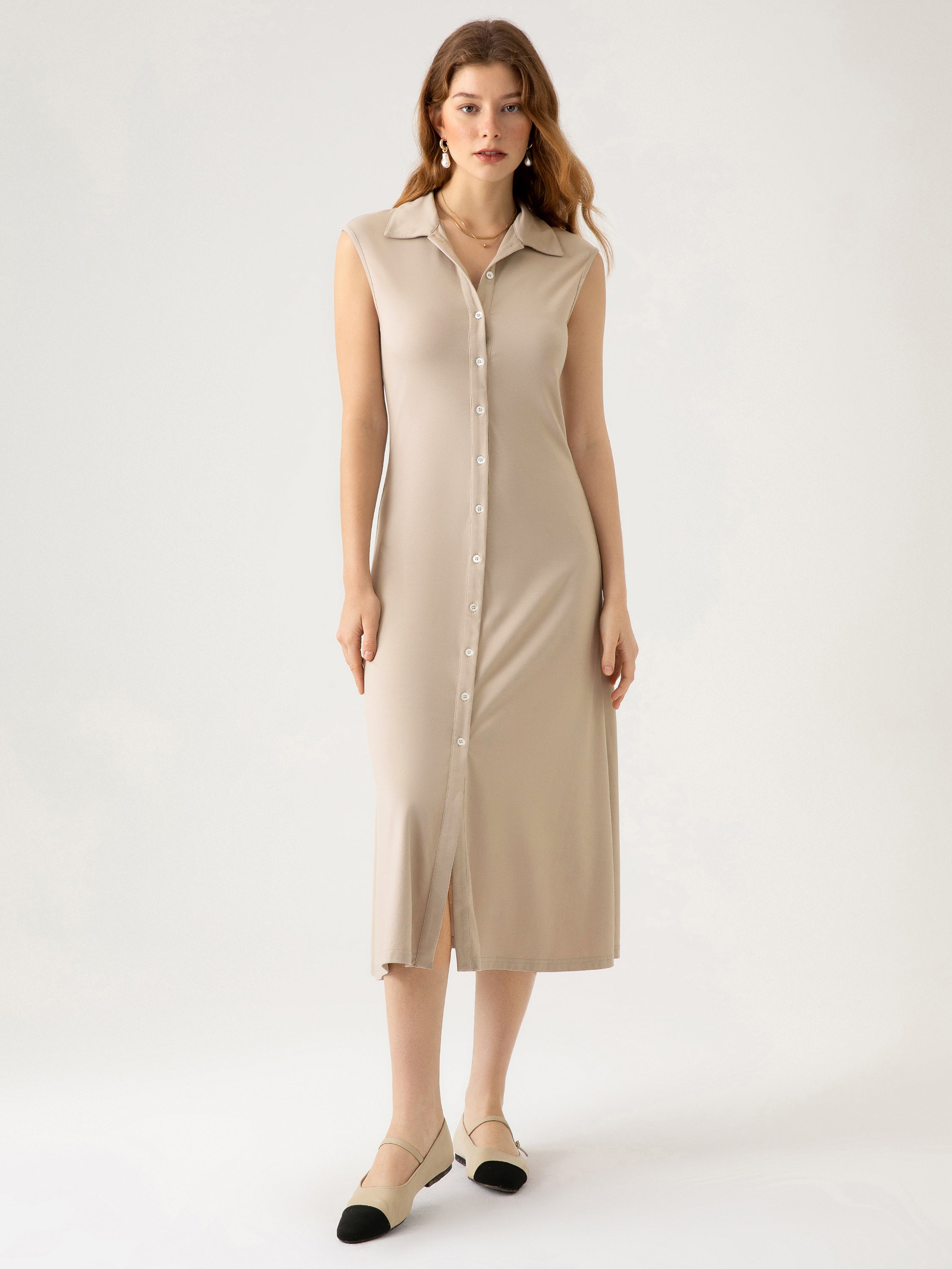 Cap Sleeve Shirt Dress - Limestone