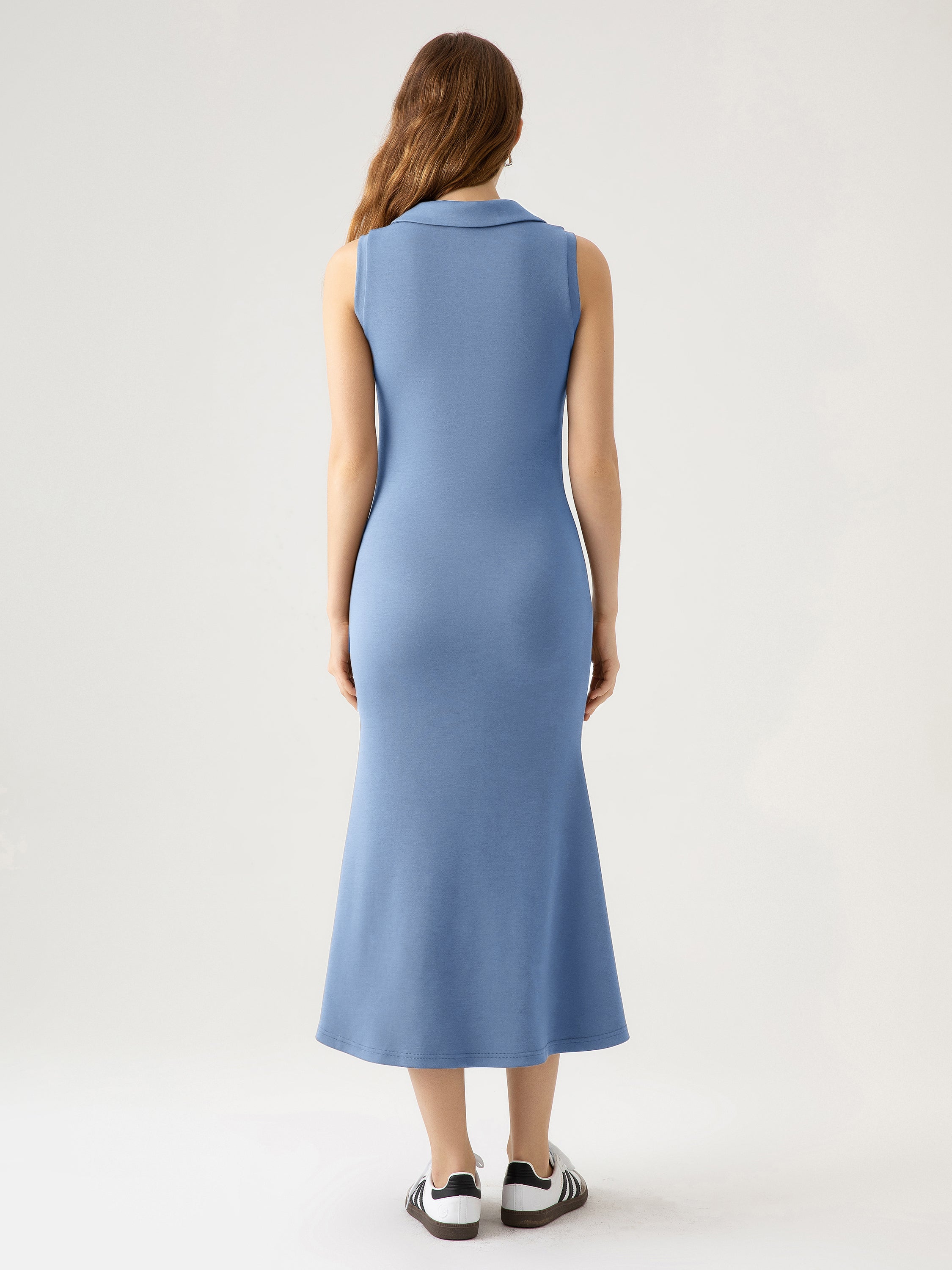 ButterCream Flap Pocket Sleeveless Polo Midi Dress - Ink Blue