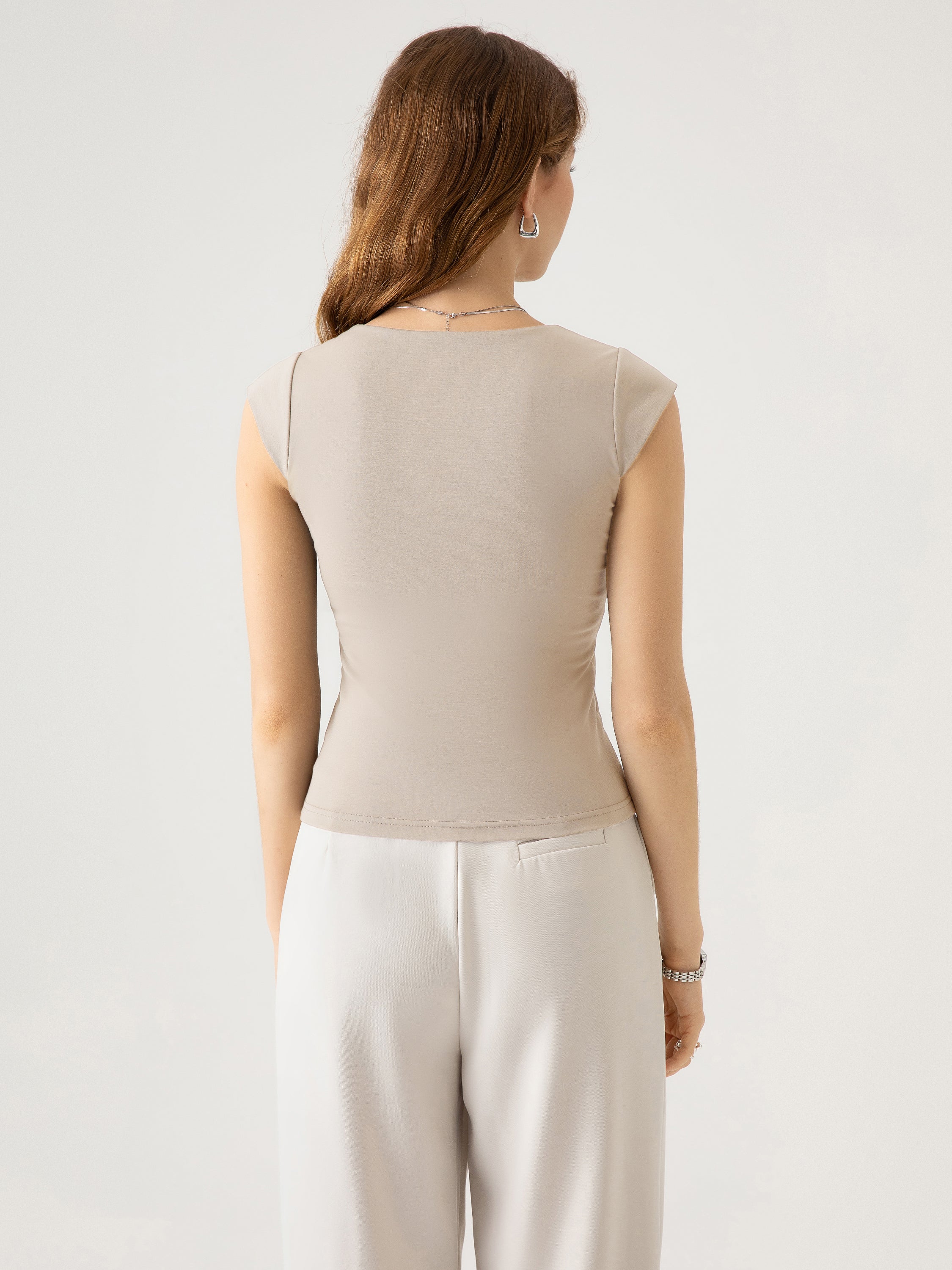 Cap Sleeve Square Neck Brami Top - Ash Ivory