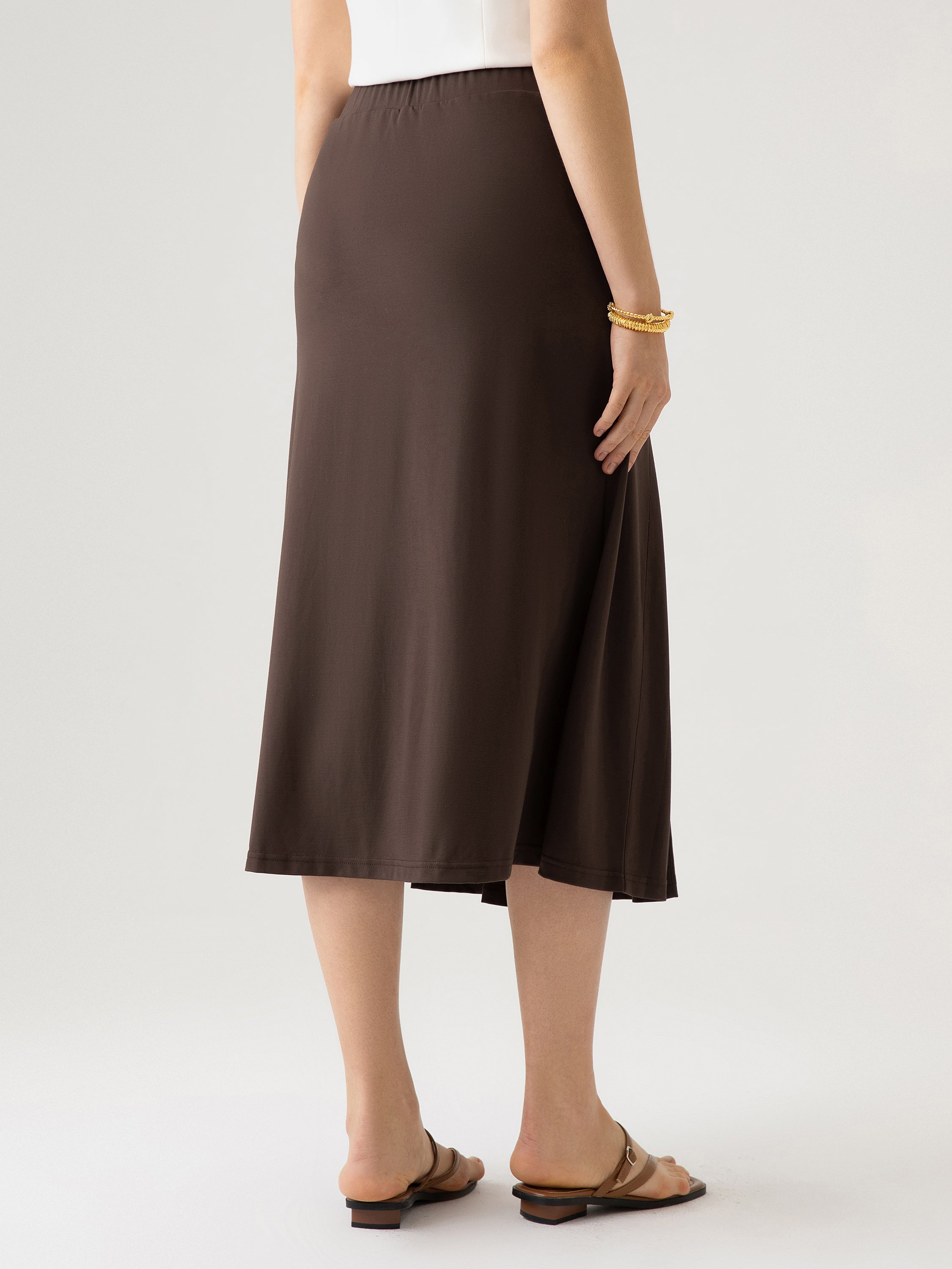 Pleated Slit Midi Skirt with Lined Shorts - Dark Cocoa