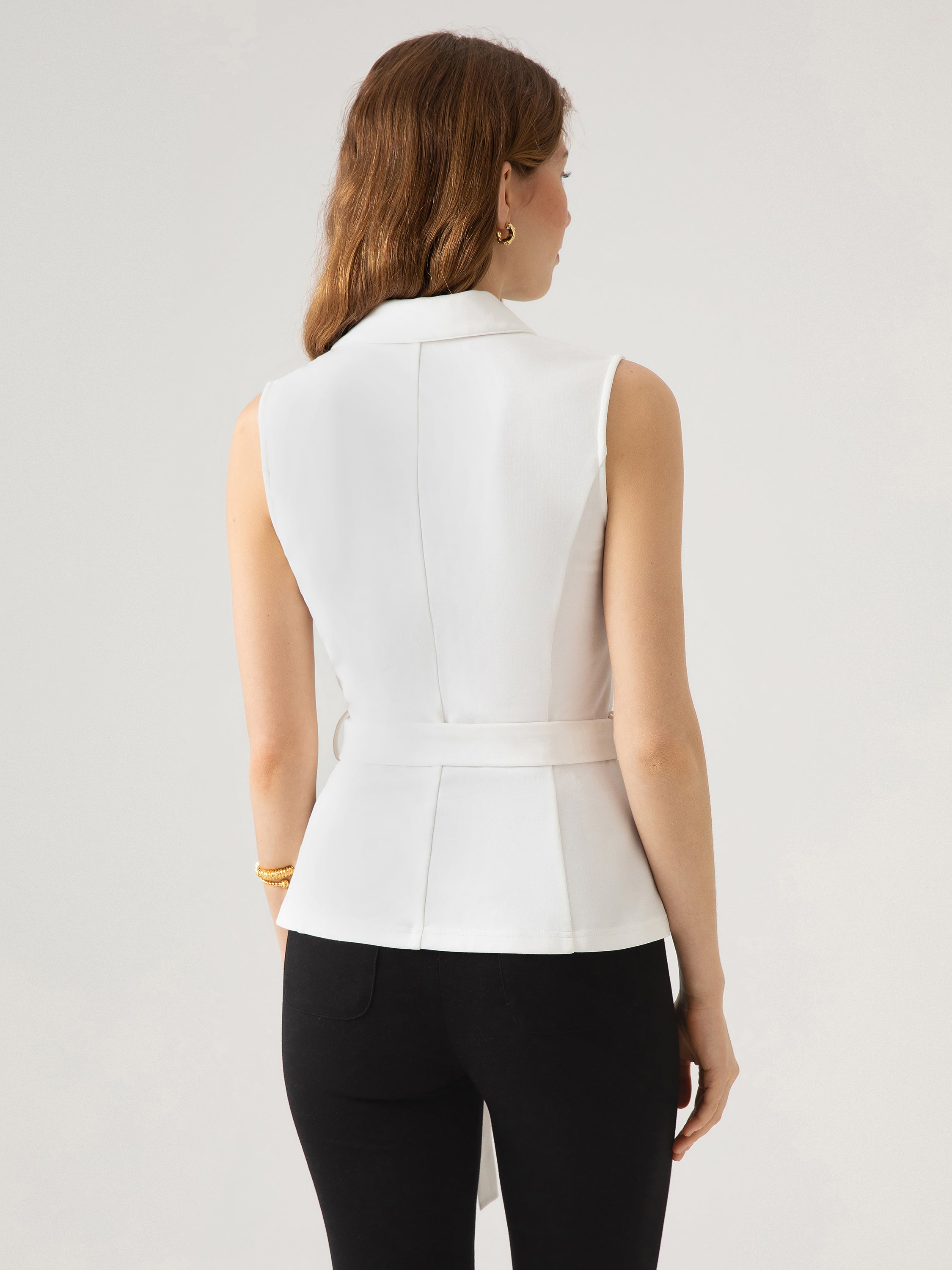 Belted Sleeveless Shirt - White