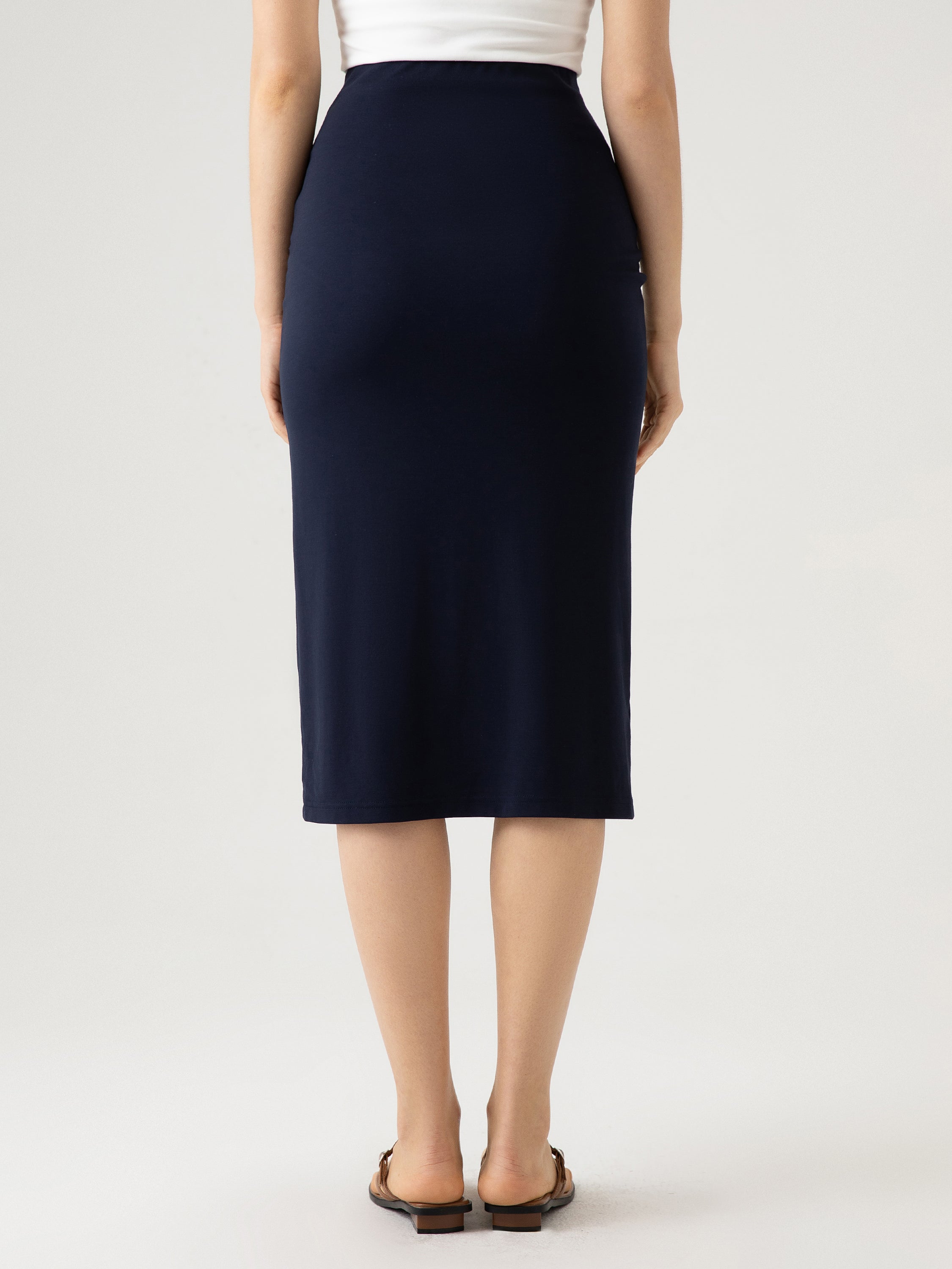 Ruching Slit Midi Skirt - Midnight Navy