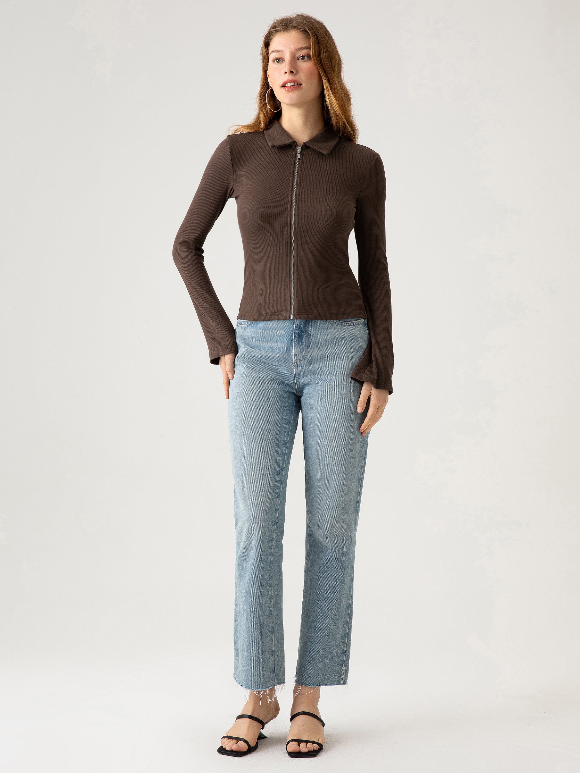 Ogl Plantive™ Zip Front Flare Sleeve Top